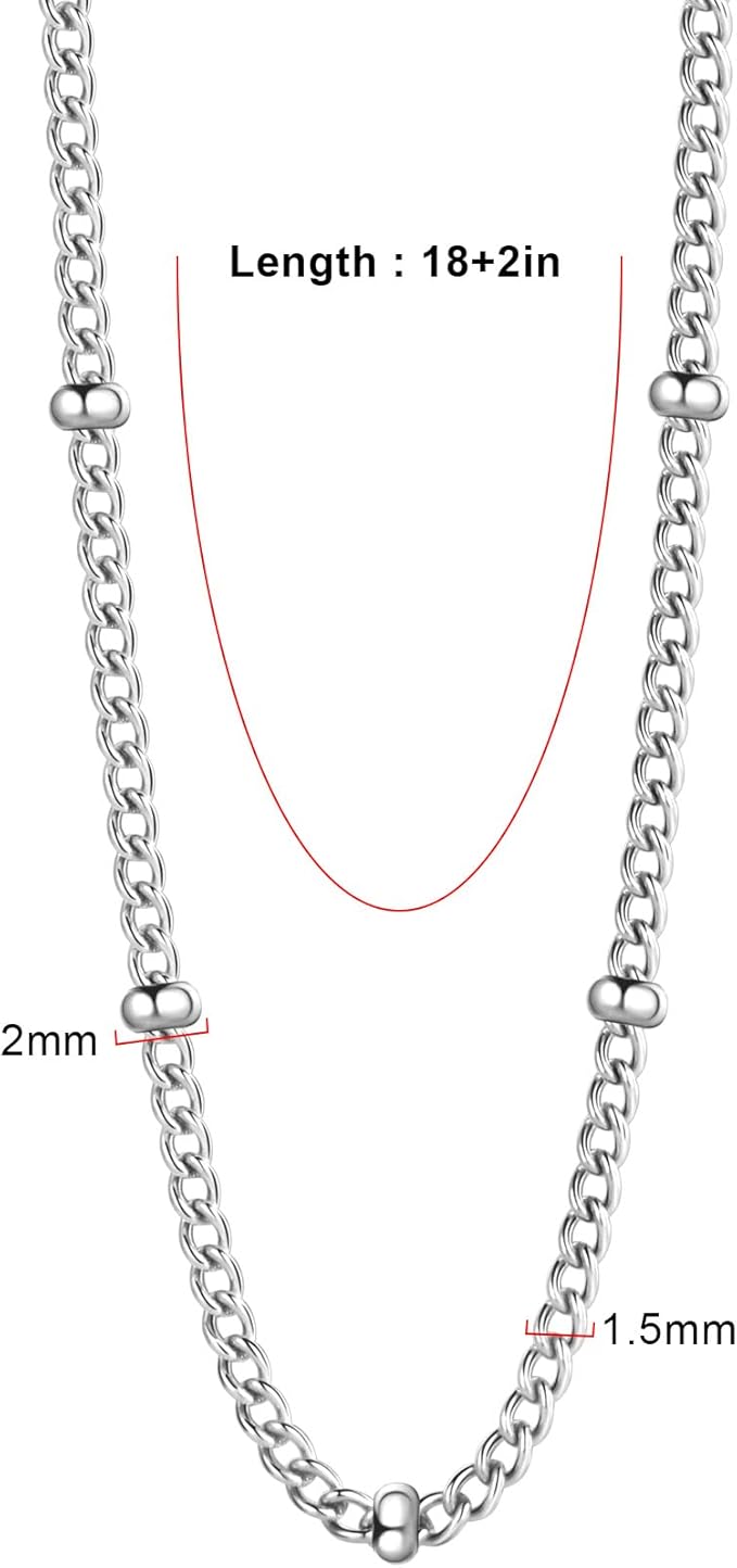 24PCS Curb Satellite Necklace for Jewelry Making 1.5MM Stainless Steel Curb Link Chains Bulk for DIY Necklace