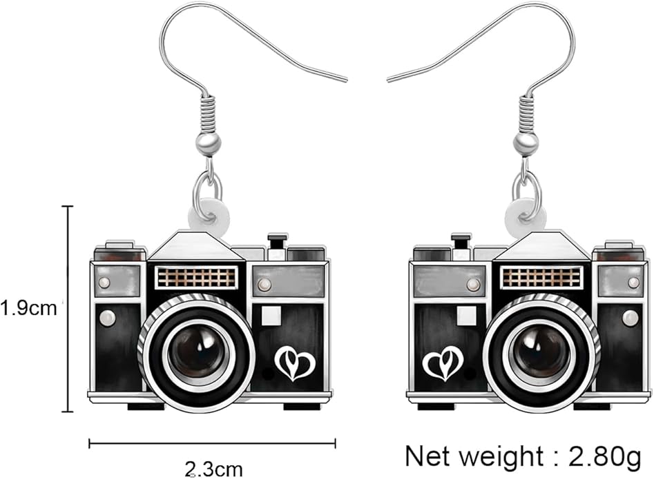 Acrylic Camera Earrings 80s 90s Camcorder Vintage Dangle Lightweight Jewelry Retro Digital Photography For Women Charm Gifts