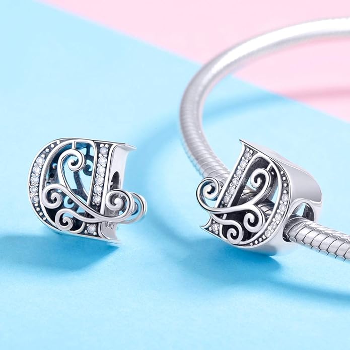 925 Sterling Silver Letter Charms for Pandora Bracelets Alphabet Initial Charms Beads Birthday Christmas Jewelry Gift for Women