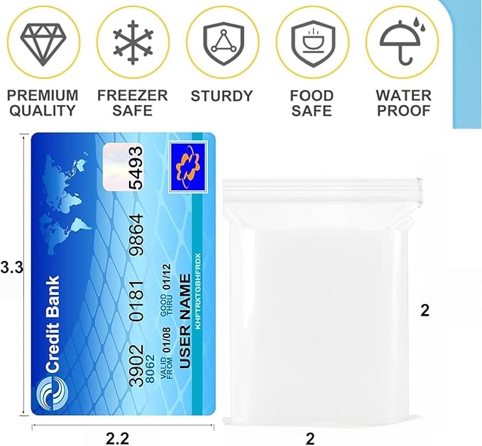 1200pcs 2 x 2 inch Small Plastic Bags, 2 mil Thick, Zip Bag, Mini Clear Jewelry Bags, Baggies with Resealable Zip Bag for Small Business, Daily Vitamin, Jewelry, Candy