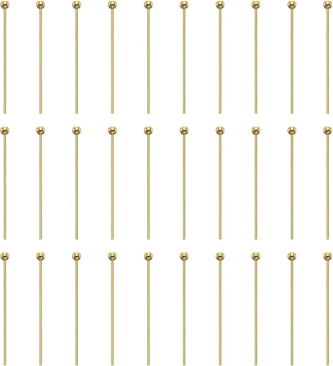 HARFINGTON 100pcs Ball Head Pins 0.94" 24mm Round Head Pins for Earring Pendant Necklace Bracelet Charm Jewelry Making Findings DIY Craft, 18K Gold