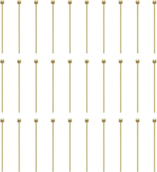 HARFINGTON 100pcs Ball Head Pins 0.94" 24mm Round Head Pins for Earring Pendant Necklace Bracelet Charm Jewelry Making Findings DIY Craft, 18K Gold