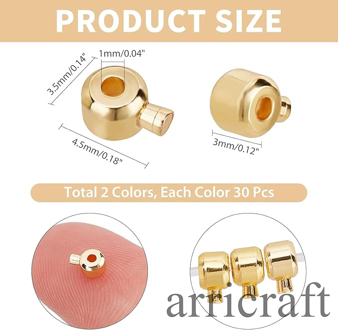 arricraft 60 Pcs Brass Crimp Beads, Loose Rondelle Spacer Beads Crimp Bead Covers Metal Irregular Shape Crimp Charms Accessories for Bracelet Necklace Jewelry Making Silver & Golden