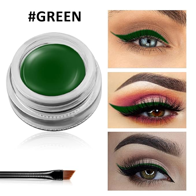 Erinde Green Gel Eyeliner Waterproof, Long Lasting Eyeliner Gel Pot, Intense Color Smudge-Proof Eye Liner Makeup, Matte Waterline Eye Liner with 2PCS Brushes, 05 Green
