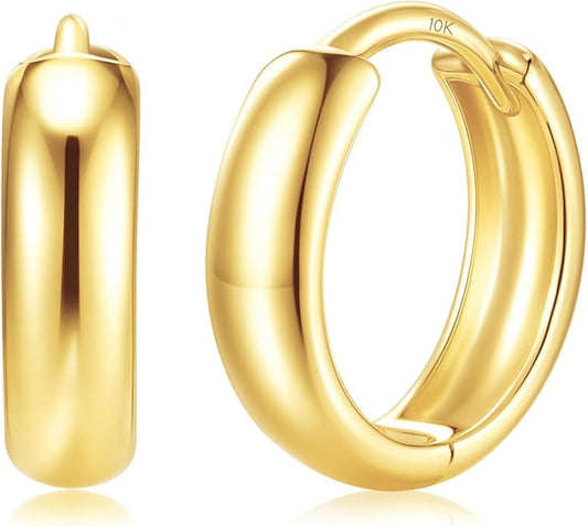 Small Solid 10k Gold Hoop Earrings for Women 3mm Wide | Gold Hoop Earrings in 12mm, 15mm & 18mm Diameter | Hypoallergenic Bold Real Gold Hoops by MAX + STONE