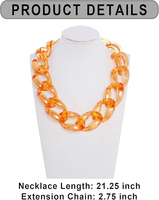 Firstmeet Chunky Acrylic Necklace Smooth Chain Link Cool Statement Choker Cuban Style Jewelry Gift for Women