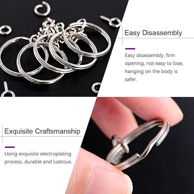 Swpeet 450Pcs 1" 25mm Sliver Key Chain Rings Kit, Including 150Pcs Keychain Rings with Chain and 150Pcs Jump Ring with 150Pcs Screw Eye Pins Bulk for Jewelry Findings Making (Sliver)