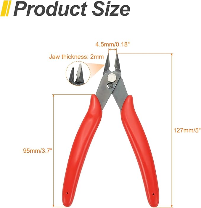 HARFINGTON 2pcs 5" Flush Cut Pliers Small Precision Wire Cutter Side Cutter Diagonal Cutting Pliers for Jewelry Model Electronic 3D Print, Red