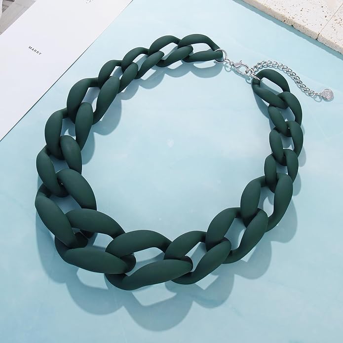 Firstmeet Chunky Acrylic Necklace Smooth Chain Link Cool Statement Choker Cuban Style Jewelry Gift for Women