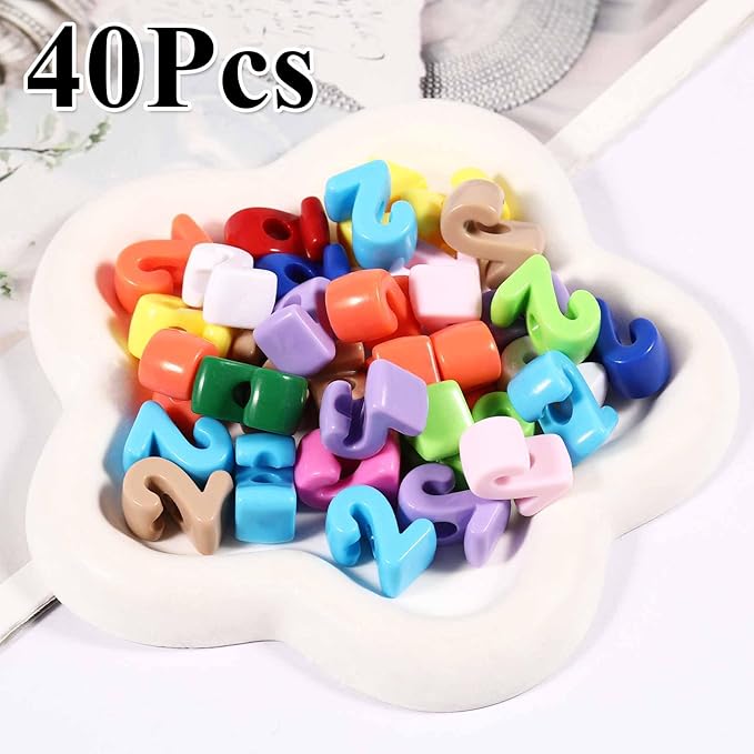 40 PCS Number Beads 3D Focal Bead Acrylic Loose for Jewelry Making Bracelet Necklaces Keychain Phone Bag Chain Key Chains (Mixed Color 2)