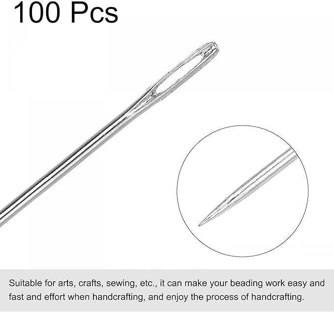 uxcell Beading Needles Fine Thin Long Straight Sewing Embroidery Threads Stainless Steel 4.72 Inch 0.02 Inch Wire Diameter 100Pcs