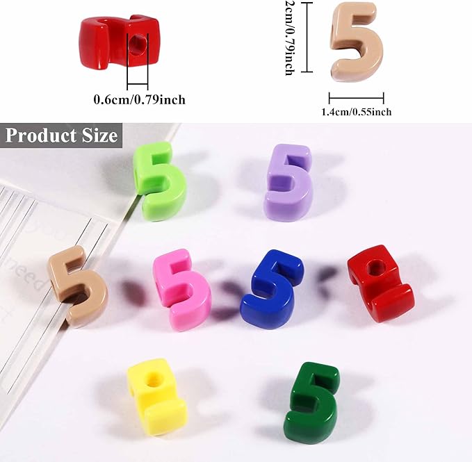 40 PCS Number Beads 3D Focal Bead Acrylic Loose for Jewelry Making Bracelet Necklaces Keychain Phone Bag Chain Key Chains (Mixed Color 5)
