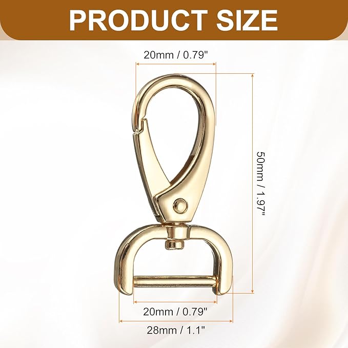 HARFINGTON 2Pcs Detachable Snap Hook Swivel Clasp 3/4" D Ring with Swivel Lobster Claw Clasps Hook for Purse Strap Keychain Bag DIY Craft, Gold