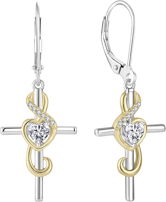 Starchenie Women's Note Cross Earrings Sterling Silver Treble Clef Leverback Earring Music Note Jewelry for Music Lover