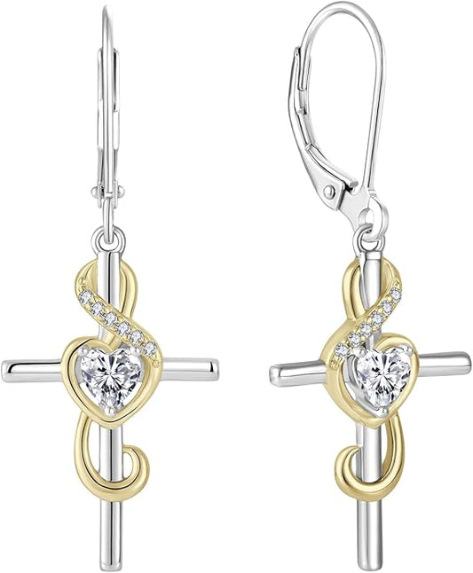 Starchenie Women's Note Cross Earrings Sterling Silver Treble Clef Leverback Earring Music Note Jewelry for Music Lover