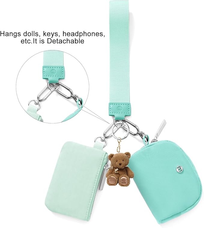 Keychain Wallet Mini Zip Around Wristlet Wallets for Women Detachable Dual Pouch Wristlet Portable Coin Purse Small Wallets
