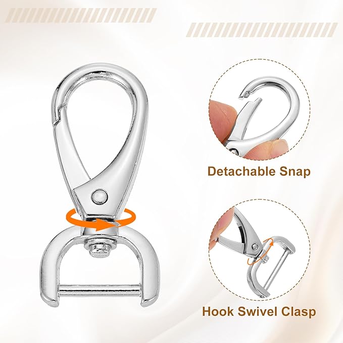 HARFINGTON 6pcs Detachable Snap Hook Swivel Clasp 5/8" (16mm) Zinc Alloy Lobster Claw Clasp for Keychain Lanyard Purse DIY Purse Strap, White