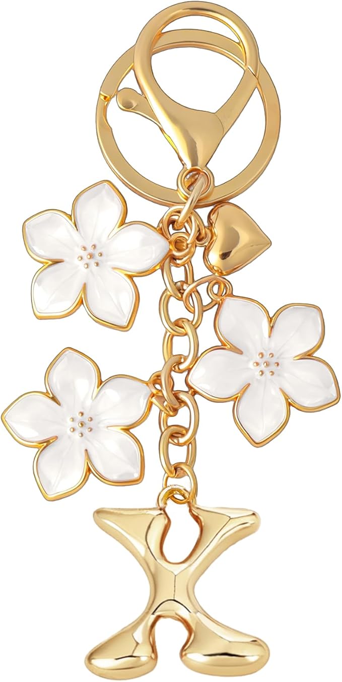 Snycler Bubble Initial Keychain Graceful Flower for bags car remote–A-Z Letter Charms for Women