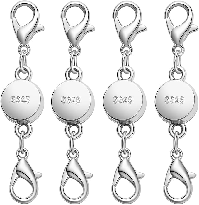 S925 Silver Magnetic Necklace Clasps with Lobster Clasp, Jewelry Clasps for Necklaces, Bracelets (4silvery)