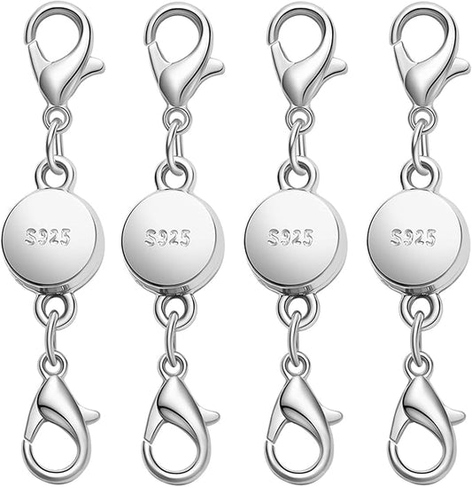 S925 Silver Magnetic Necklace Clasps with Lobster Clasp, Jewelry Clasps for Necklaces, Bracelets (4silvery)