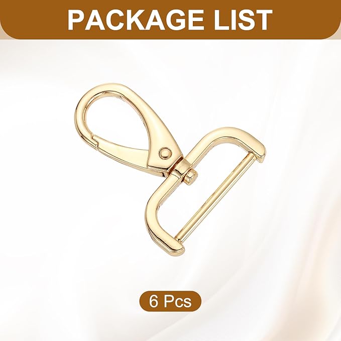 HARFINGTON 6pcs Detachable Snap Hook Swivel Clasp 1 1/4" (32mm) Zinc Alloy Lobster Claw Clasp for Keychain Lanyard Purse DIY Purse Strap, Light Gold