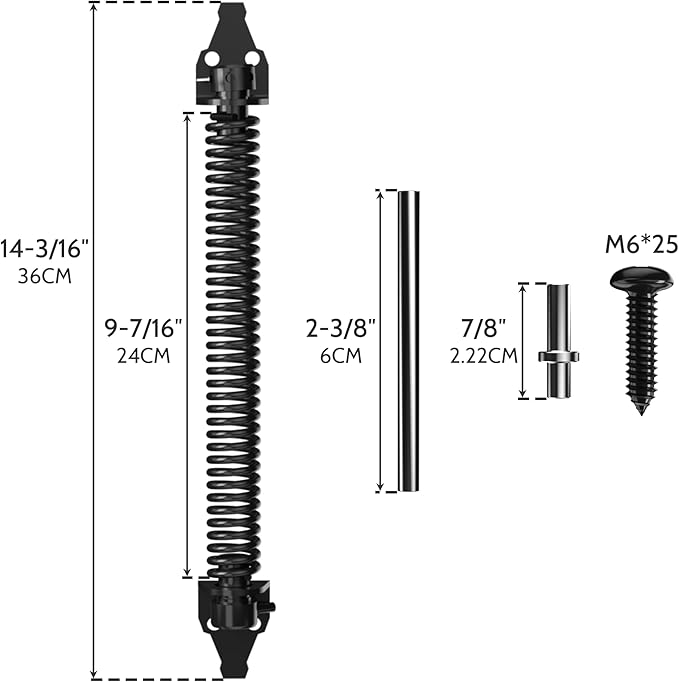 14" Gate Spring Self Closing Heavy Duty Outdoor Door Spring Automatic Gate Closer, Adjustable for Wooden and Vinyl Fence, Black,2 Pack