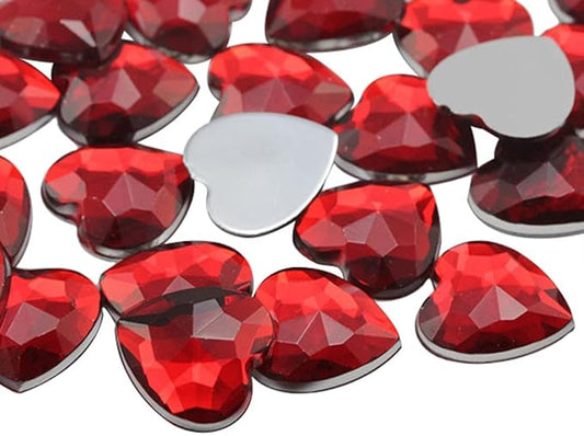 KraftGenius Allstarco 8mm Flat Back Heart Acrylic Rhinestones Tiny Face Gems Body Jewels Card Making Embelishments - 100 Pieces (Red Ruby JG16)