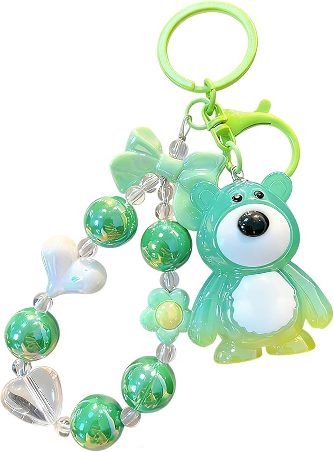 Bear Keychain For Women, Acrylic Bow Heart Flower Beaded Wristlet Gradient Color Colorful Gift Accessories