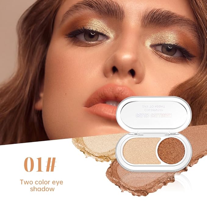 Mini Shimmer Eyeshadow Palette – Champagne Highlight & Bronze Metallic Eye Shadow, High Pigment Long-Lasting Blendable Glow, Portable Nude Neutral Shimmer Eye Makeup for Daily Wear, Soft Glam & Travel