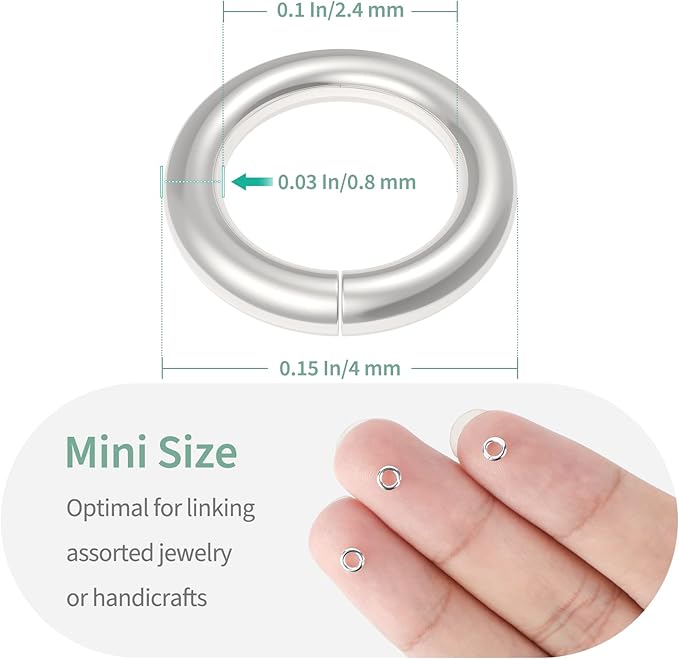 Uniclife 4 mm Silver Jump Rings for Jewelry Making Open Single Loops Mini Ring Connectors for Keychains and Necklace Repair, 1000 Pack