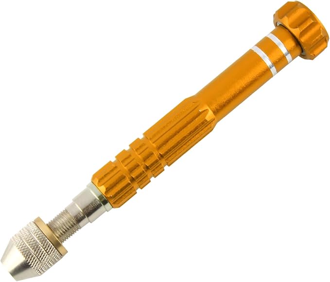 Larcele Precision Pin Vise Hand Drill, 3 Jaw Chuck, Aluminum Manual Craft Drill Clamping 0" to 1/8" Micro Drill Bits SDZKQ-02 (Gold)