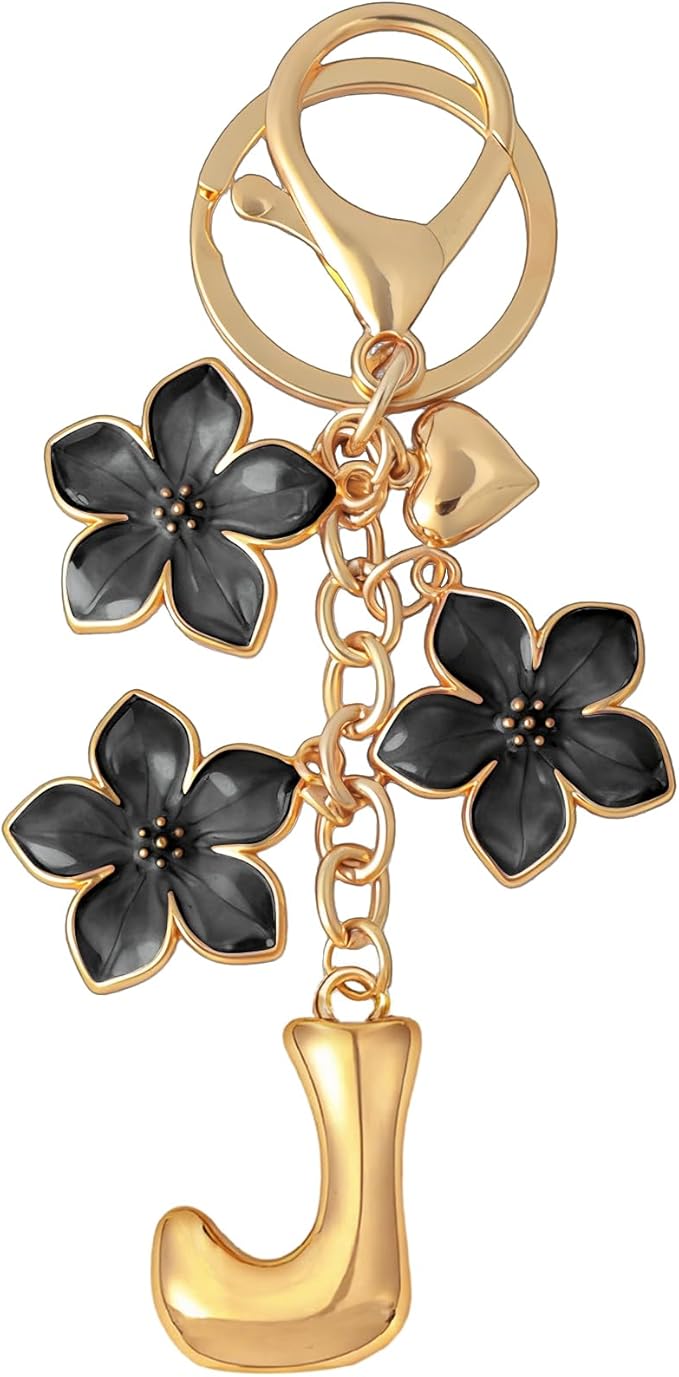 Snycler Bubble Initial Keychain Graceful Flower for bags car remote–A-Z Letter Charms for Women