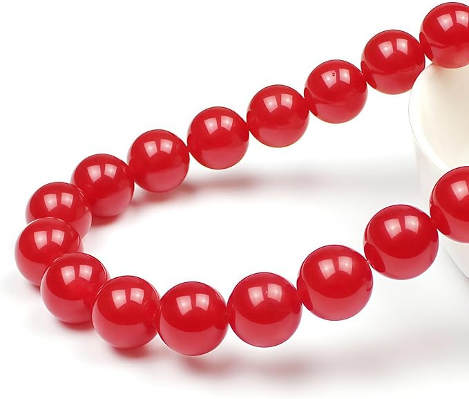 MJDCB Natural Red Jade Round Loose Beads for Jewelry Making DIY Bracelet Necklace (12mm)