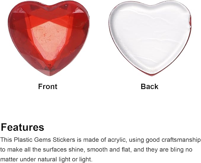 MECCANIXITY 40 Pcs Acrylic Heart Rhinestone 12mm Flat Back Plastic Gems Jewelry Stickers for Craft Bead Face Painting Costume Jewelry Making, Deep Red