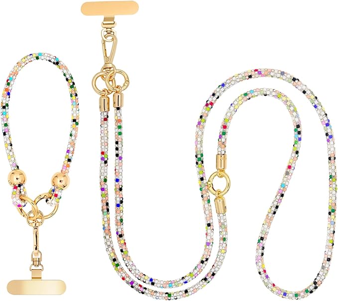 Crystal Phone Strap Crossbody and Wrist Lanyard, Anti Theft Layered & Wrist Strap Cell Phone Neck for Women