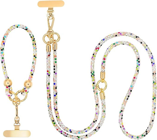 Crystal Phone Strap Crossbody and Wrist Lanyard, Anti Theft Layered & Wrist Strap Cell Phone Neck for Women