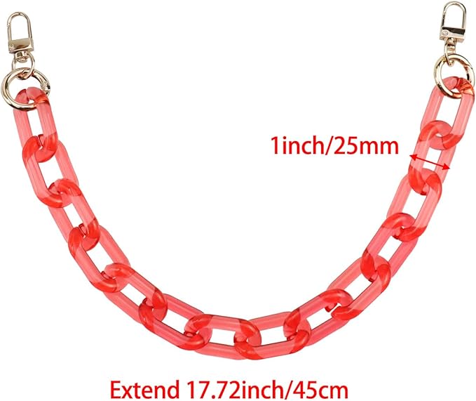 Purse Strap Bag Chain 17 Inch Resin Shoulder Strap Handbag Decoration Chain Bag Charms Accessories, Clear Red