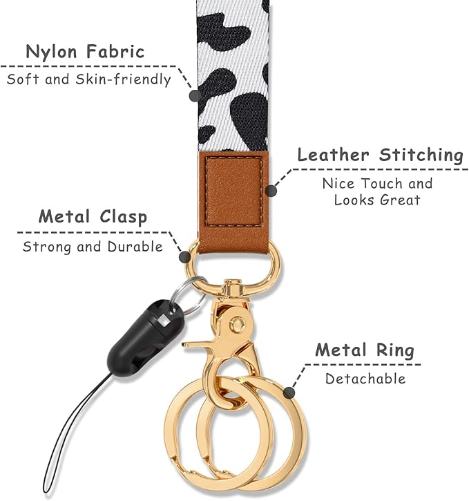 Cool Leopard Wristlet Keychain, Wrist Lanyard Key Chain For Women Men Car Keys Id Holder Card Phone Wallet Camera