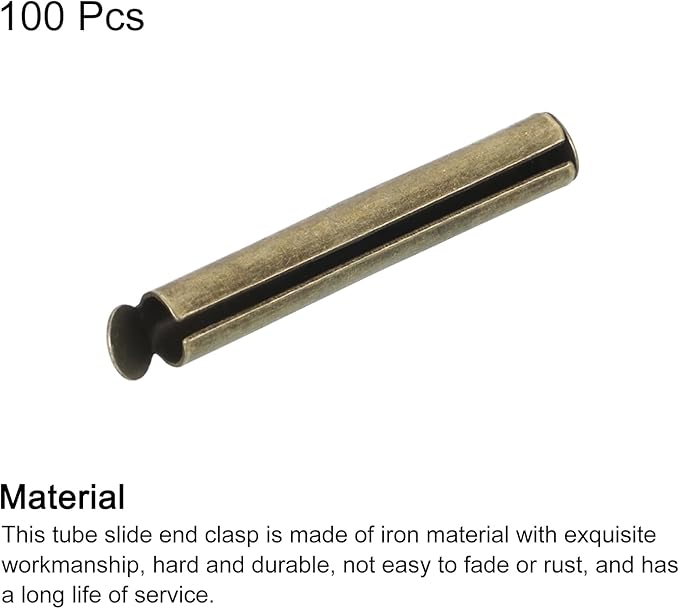 uxcell 100Pcs Slide on End Clasps, 25mm Tube Ball Bead Slider Crimp Ends for Multi-Strand DIY Craft Making, Bronze Tone
