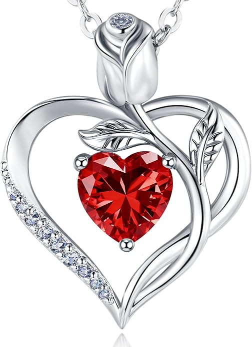 1.2CT Rose Heart Necklace Option of Moissanite or Lab-Grown Sapphire Ruby Emerald&More Necklace for Women Birthstone Girlfriend Necklace S925 Sterling Silver 18K White/Rose Gold Plated D Color VVS1 Gift for Wife Mother Daughter for Birthday Anniversary...