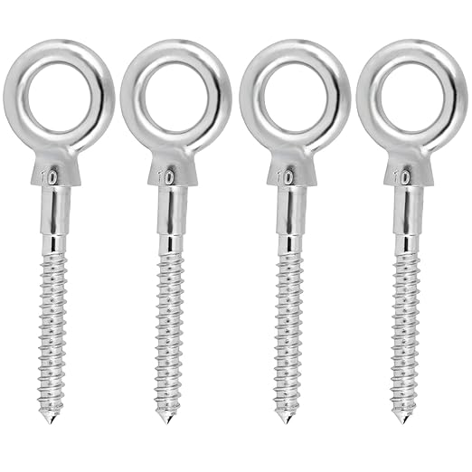 Abimars Eye Bolts by Load Capacity 1000lbs, 4PCS M10 316 Stainless Steel Eye Hooks Screw in Heavy Duty for Hanging Hammocks, Swing Chairs, Heavy-Duty Suspension