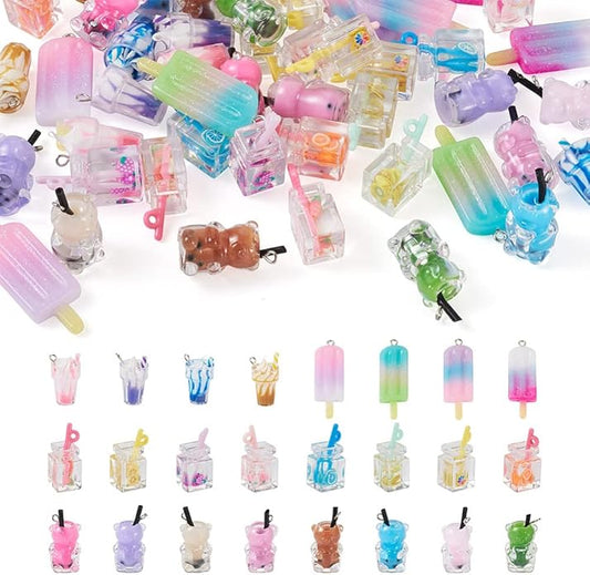Craftdady Resin Plastic Miniature Food Snack Pendants Charms Ice Drink Juice Pendants Cute Bottle Fruit Keychain Charms Hang Ornament for DIY Craft Earring Bracelet Necklace Jewelry Making
