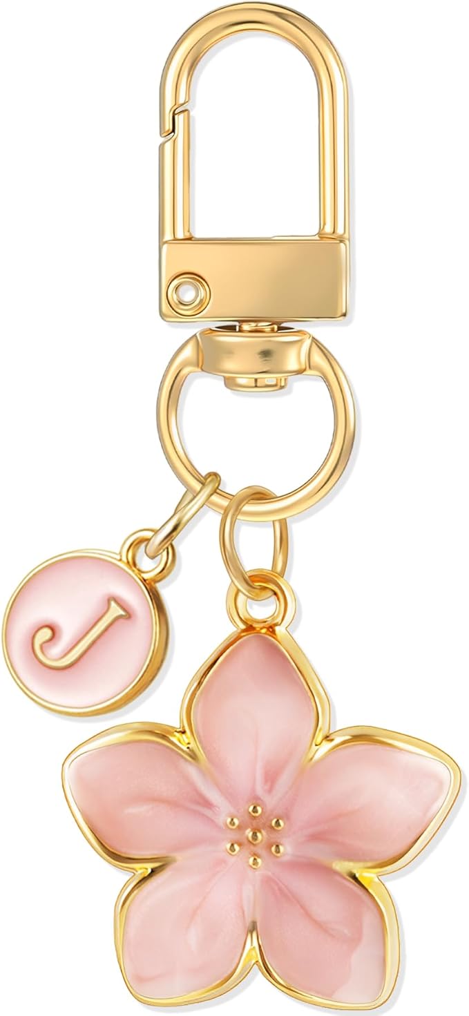 XGALBLA Cute Flower Initial Letter Keychain for Women, Flower Charms, Bag & Purse Charms for Handbags & Backpacks Accessories