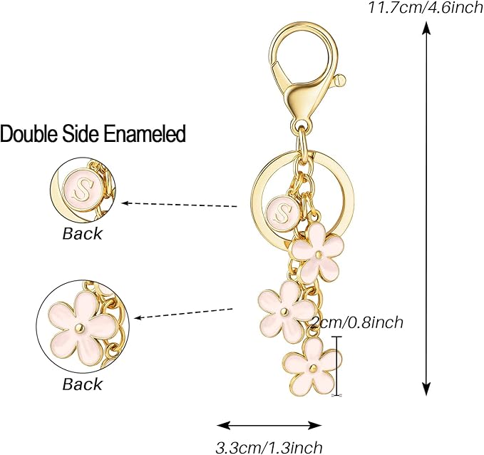 SELOVO Initial Keychain White/Pink/Black Cute Keychain Girl Purse Charms for Handbag Cute Letter Flower Keyring for Backpack
