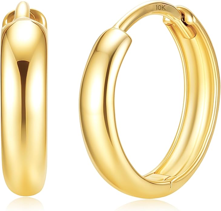 Small Solid 10k Gold Hoop Earrings for Women 3mm Wide | Gold Hoop Earrings in 12mm, 15mm & 18mm Diameter | Hypoallergenic Bold Real Gold Hoops by MAX + STONE