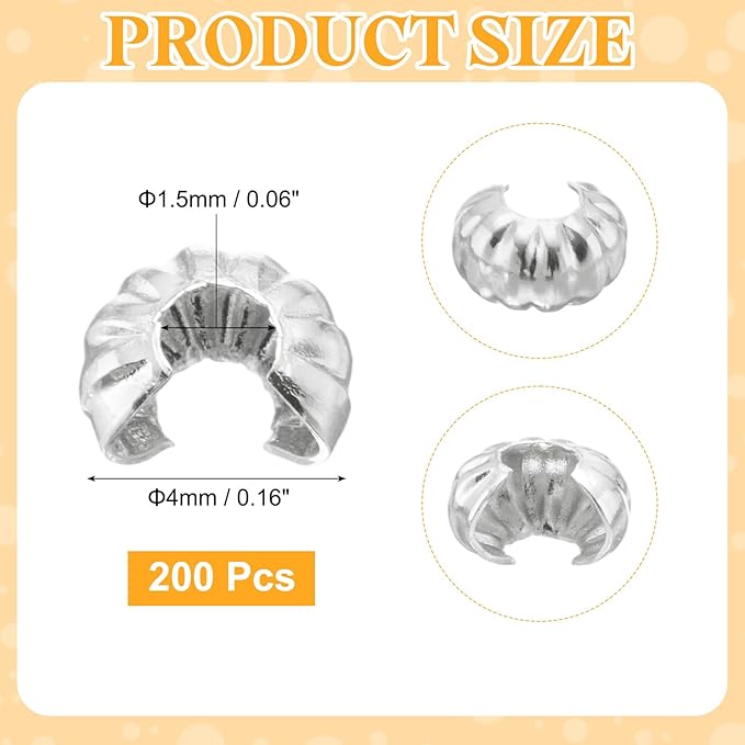 uxcell 200 Pcs Crimp Bead Covers, 4mm/0.16" Half Round Open Crimp Beads Knot Cover, Small Loose Beads End Tip Caps for Bracelet Jewelry Making Craft DIY, Silver White