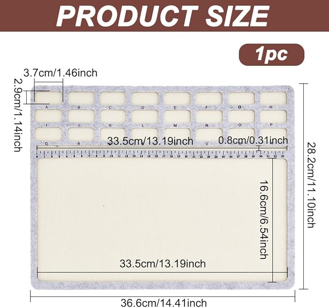 BENECREAT Large Rectangle Felt Beading Mat, Felt Bead Design Boards with Centimeter Alphabetic Scale Beads Tray Bead Pads for Art Crafts Jewelry Making Beading Supplies, 14.4x11inch