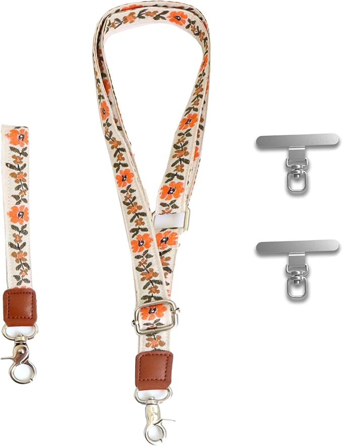 LEMEDE Wrist Keychain and Adjustable Phone Lanyard, Silver Hook Phone Crossbody Strap with 360° Rotating Phone Pads