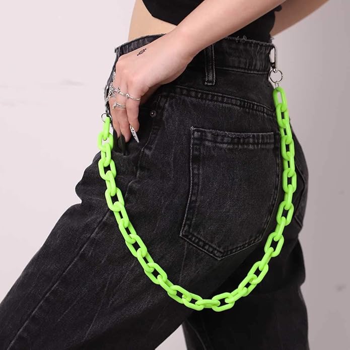 Bounzhi Hip Hop Jeans Pants Chain Punk Goth for Men Acrylic Link Wallet Chain for Women Hipster Chunky Thick Wallet Pocket Keychains Belt Waist Chains body Accessory for Girls