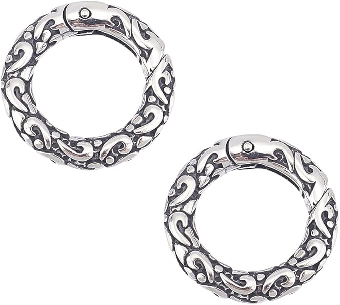 UNICRAFTALE 2Pcs Tibetan Style Spring Gate Rings Stainless Steel Textured Snap Clasps 6 Gauge O Ring Clips Snap Hooks Spring Keyring Buckle Clasps for Bag Purse Shoulder Strap Key Chains